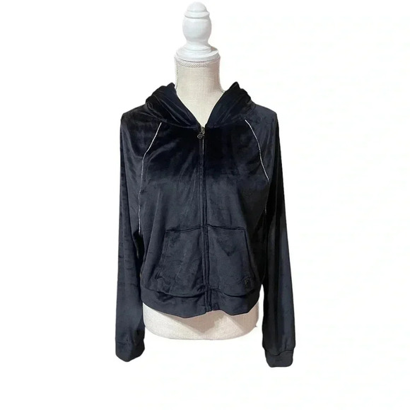 Victoria’s Secret On Point Black Full Zip Velour Hoodie Women’s size Large - Picture 2 of 13